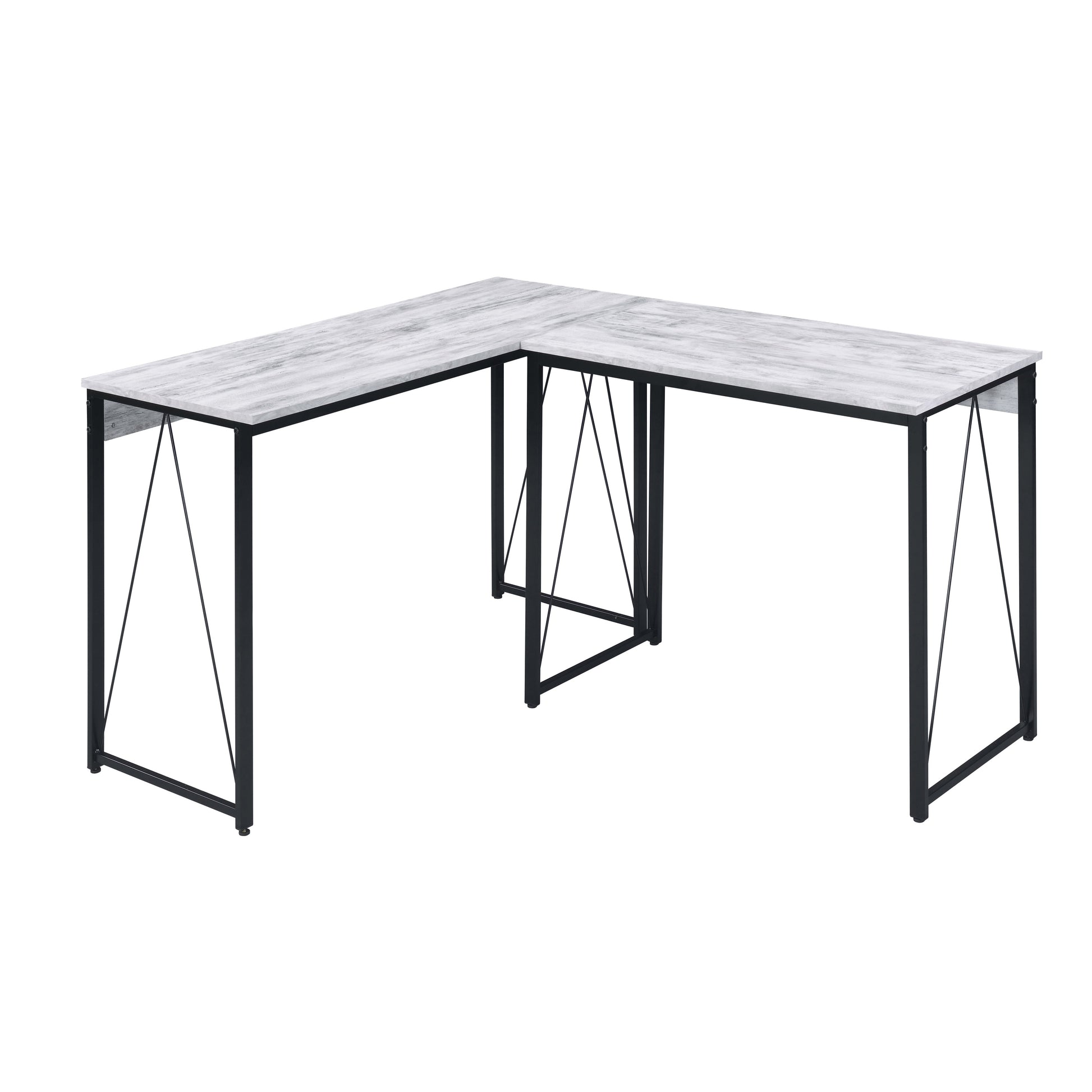 Modern Lshaped desk with a faux marble top and black metal frame ideal for home offices