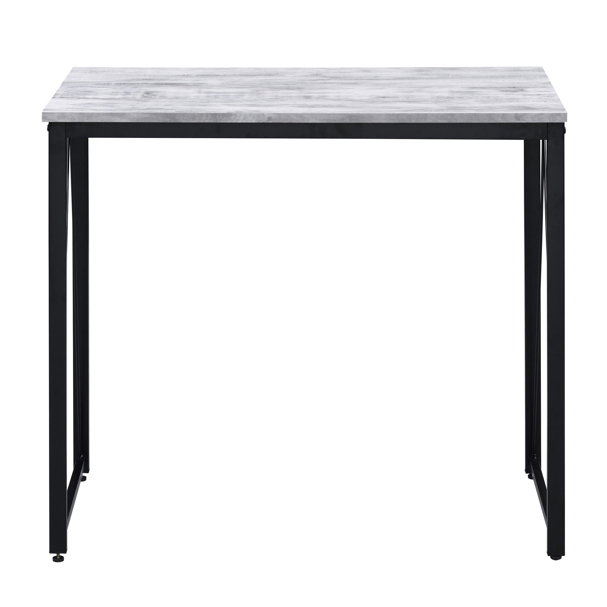 Rectangular dining table with a distressed woodlook top and black metal legs