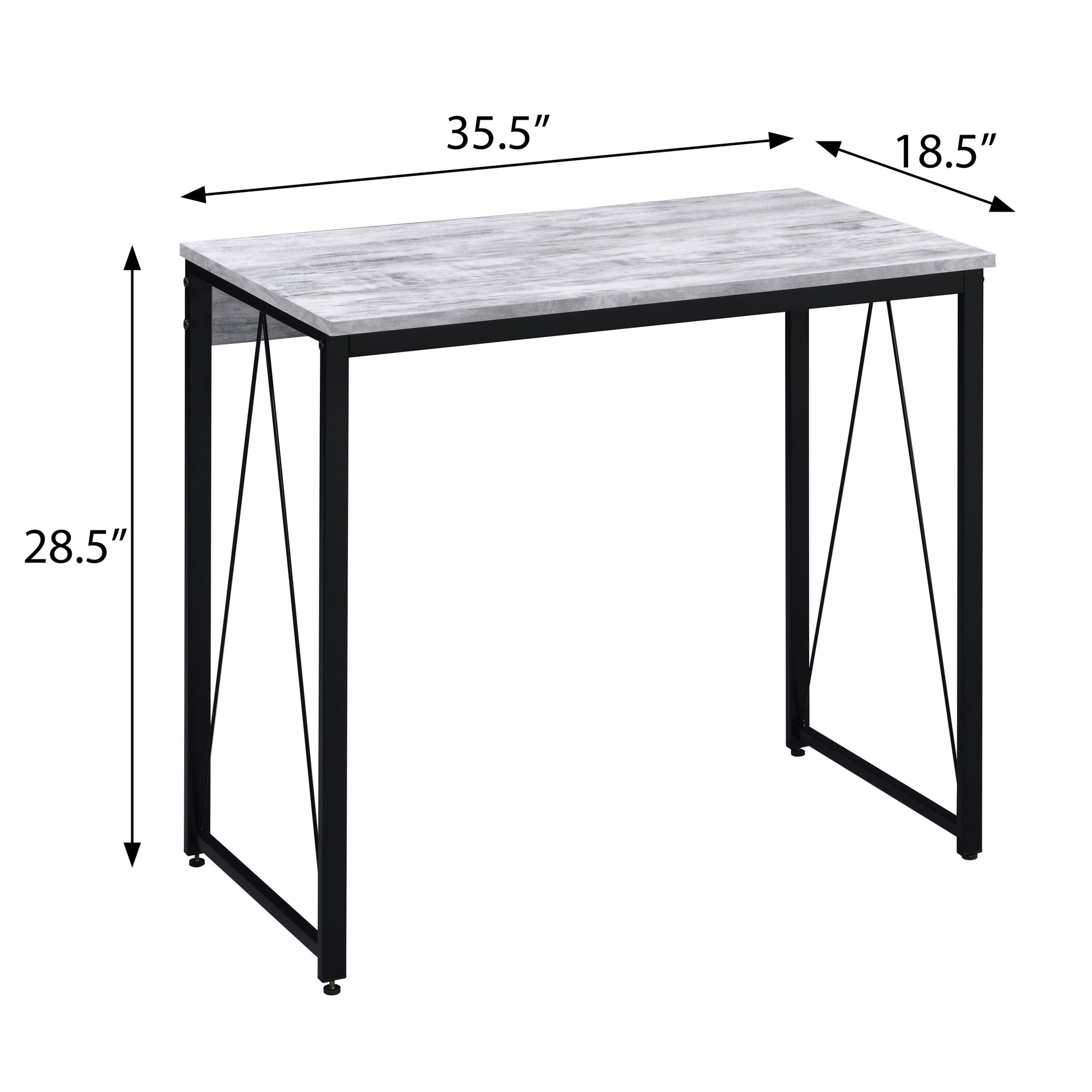Rustic grey wood grain desk with black metal legs  W x  D x  H