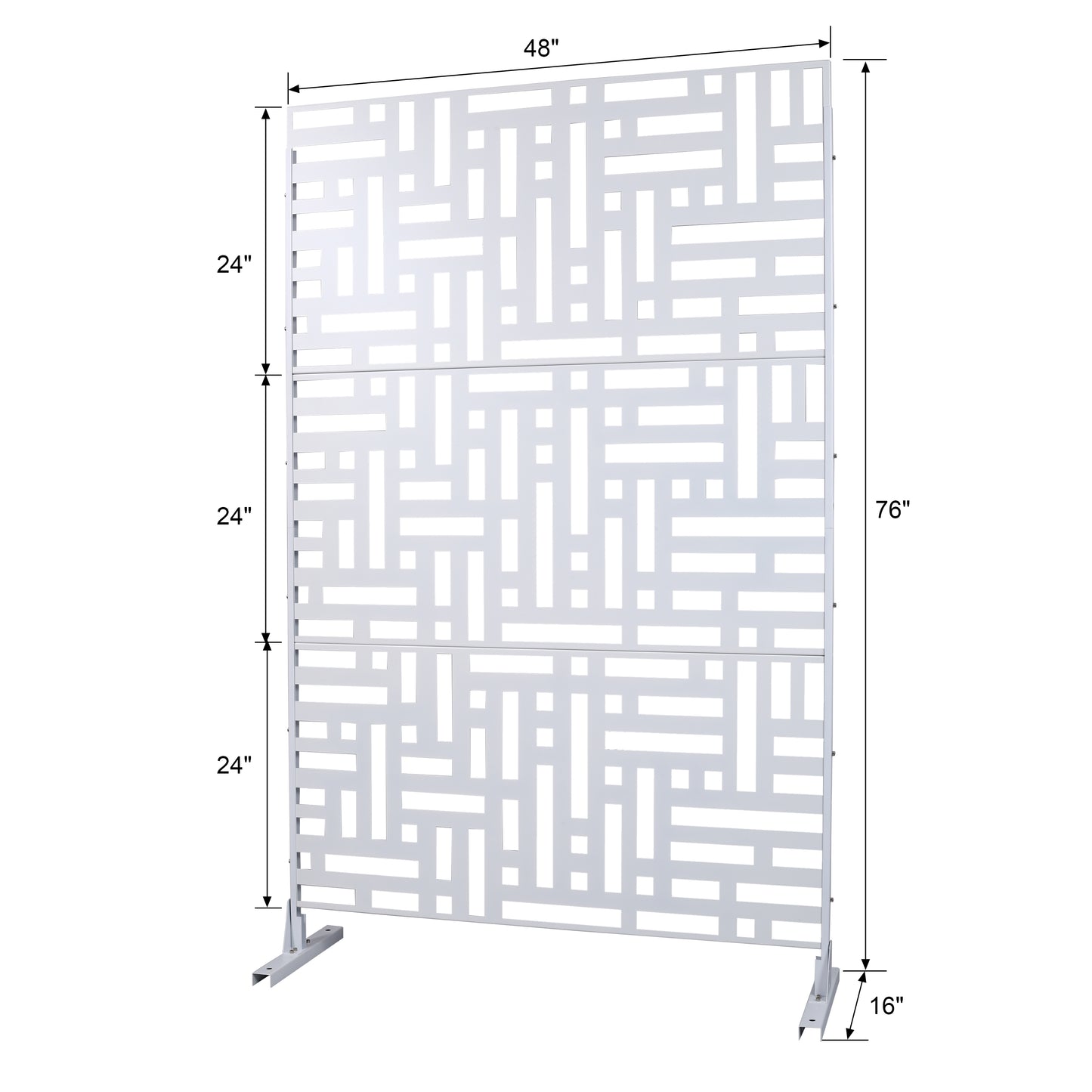 White geometric screen divider with interlocking rectangular cutouts  tall