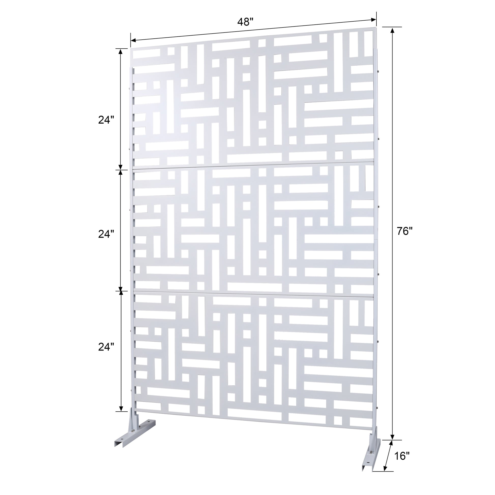 White geometric screen divider with interlocking rectangular cutouts  tall