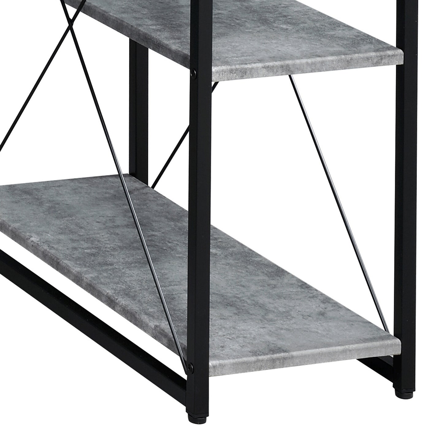 Concrete effect shelf with black metal frame ideal for modern living room storage