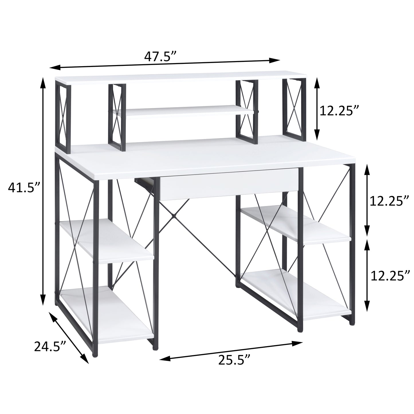 White computer desk with hutch and shelves industrial design