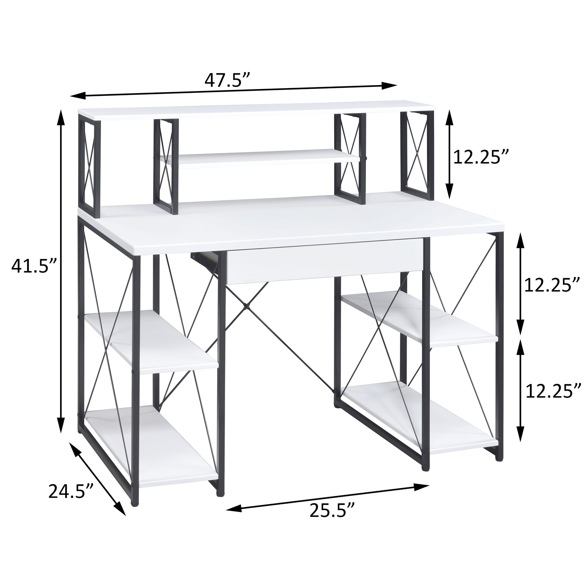 White computer desk with hutch and shelves industrial design