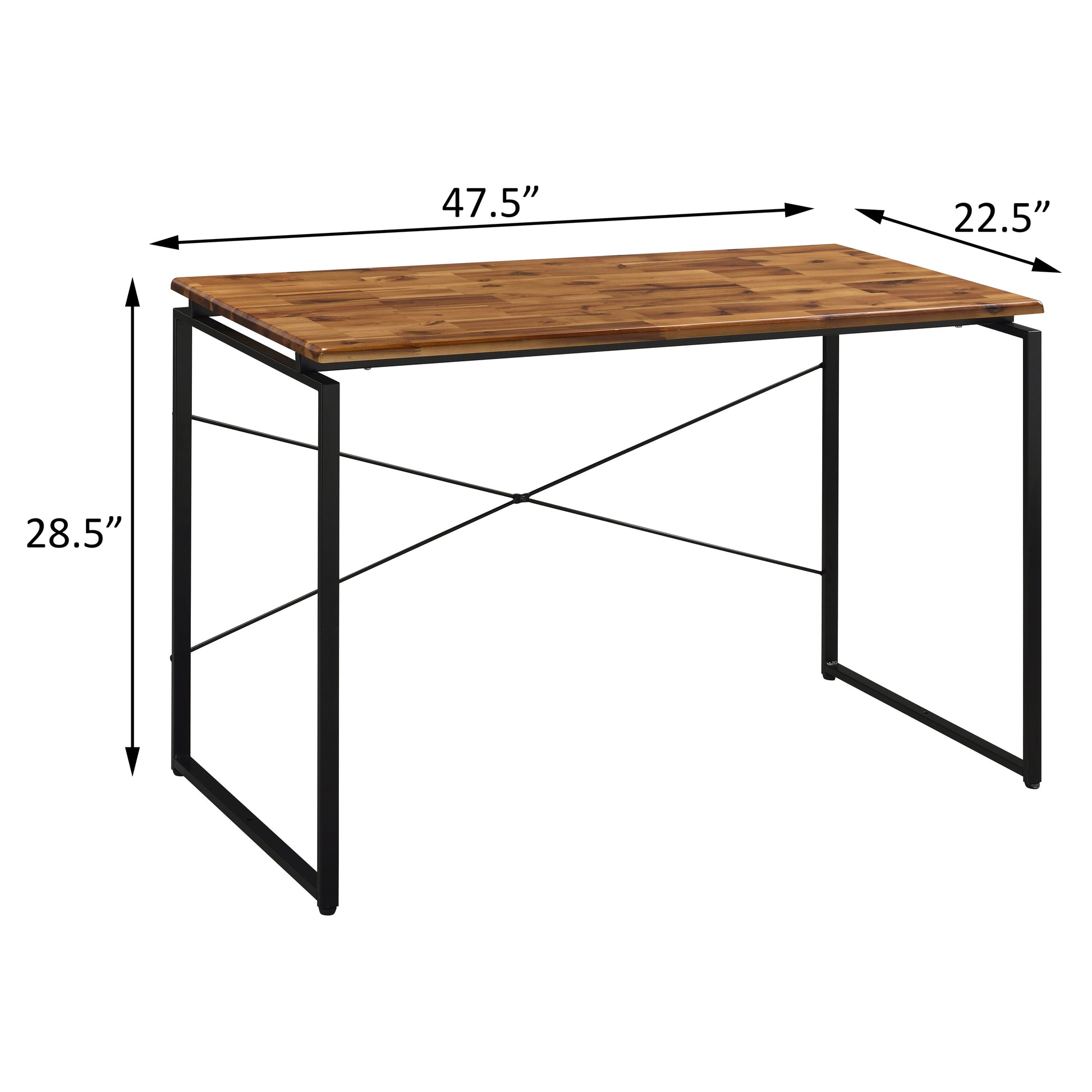 Rustic wood grain desktop with black metal frame writing desk  wide