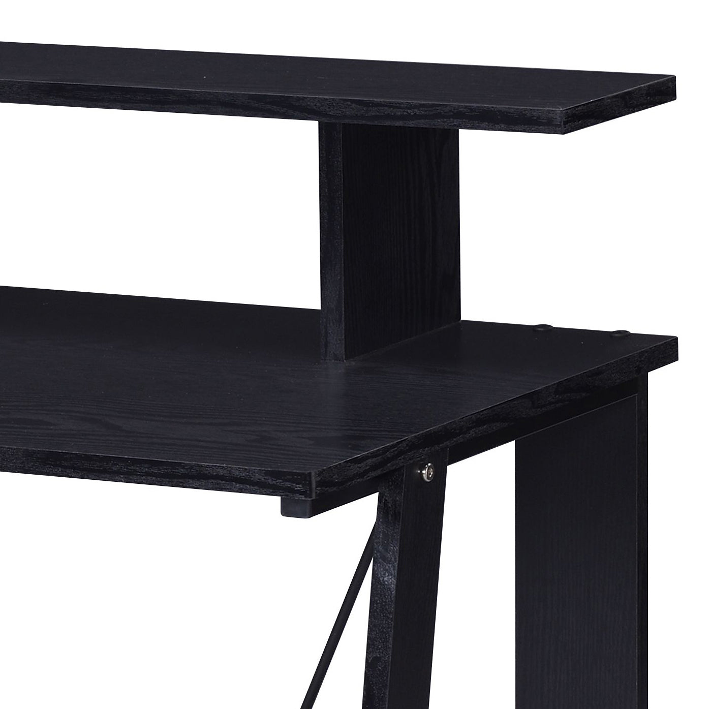 Black wood desk with two tiers perfect for home office setup