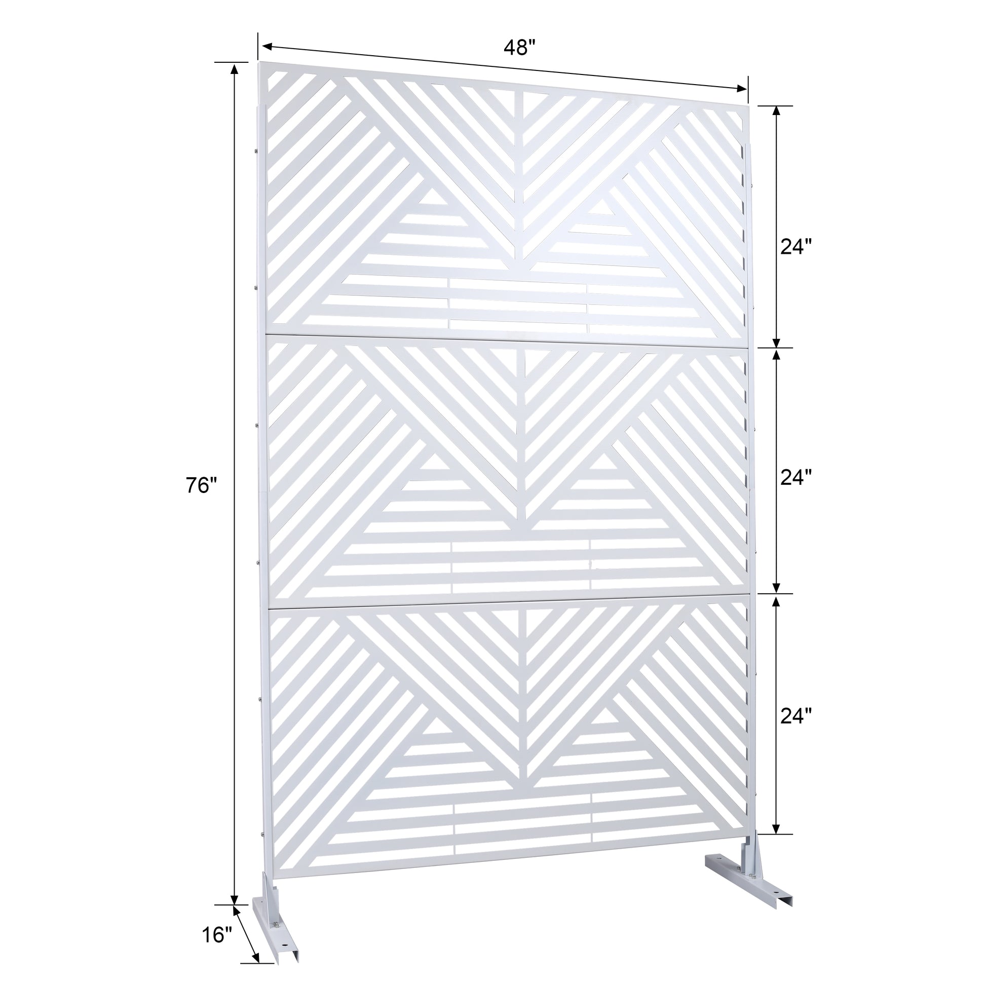 White decorative outdoor screen with geometric pattern  tall  wide