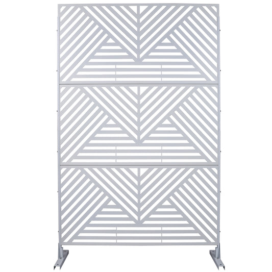 Modern grey metal privacy screen with geometric pattern for garden patios