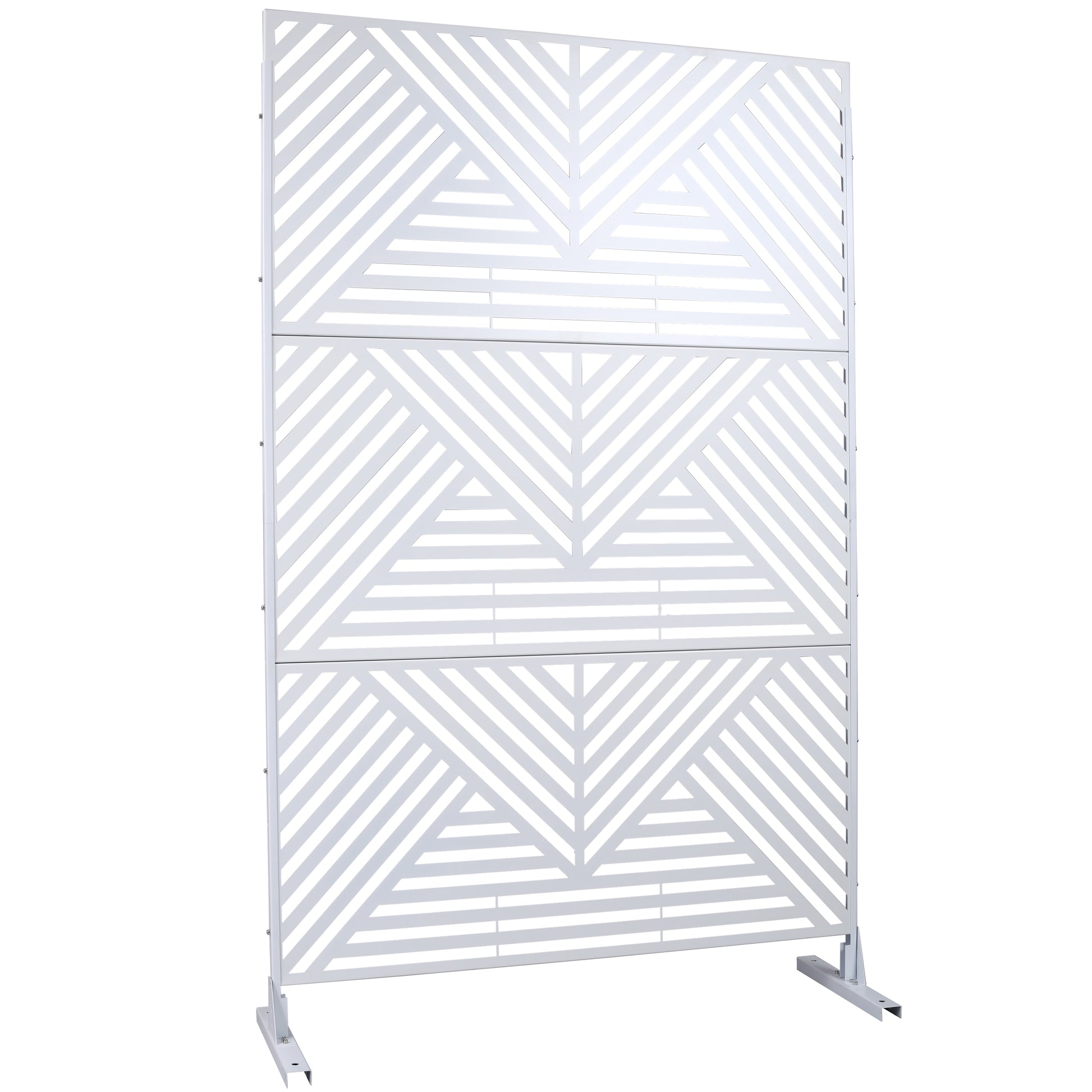 Modern white metal decorative screen with geometric pattern perfect for room divider