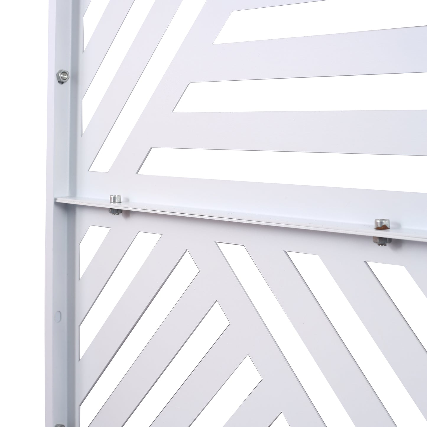 White metal decorative screen panel with geometric diagonal cutout pattern