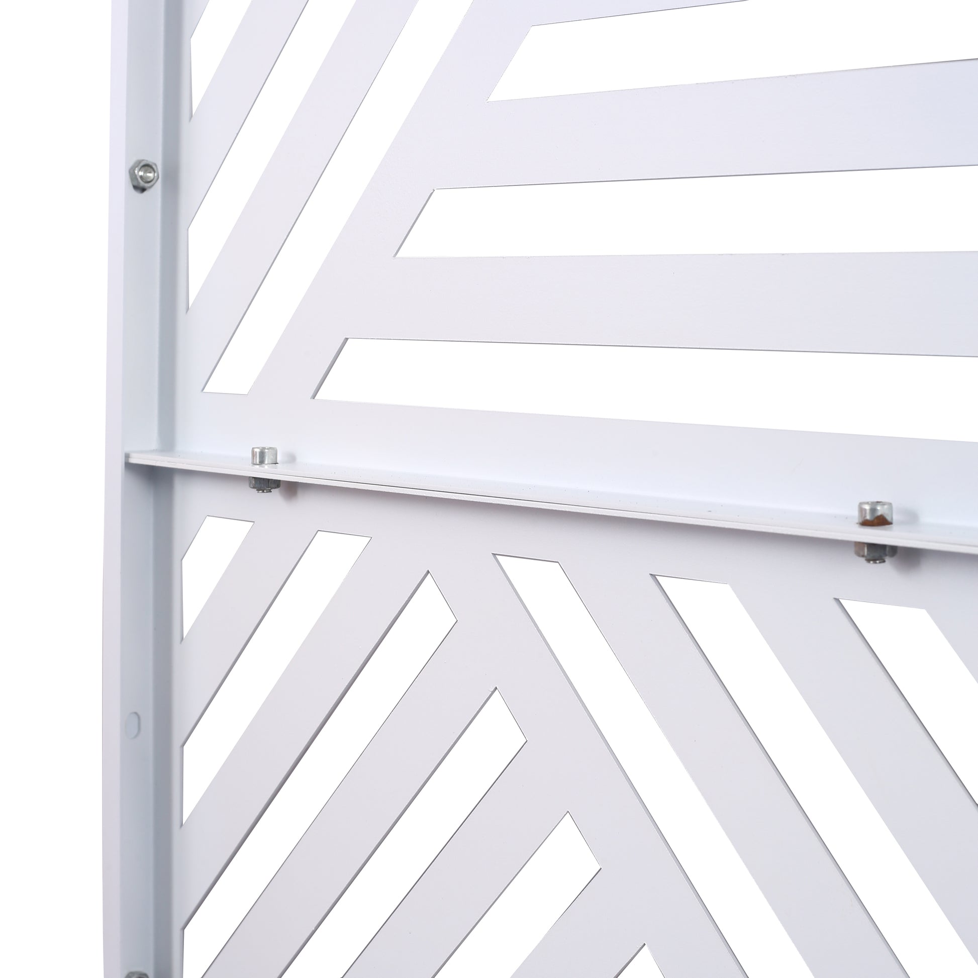 White metal decorative screen panel with geometric diagonal cutout pattern