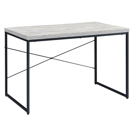 Rustic grey wood grain top writing desk with black metal frame