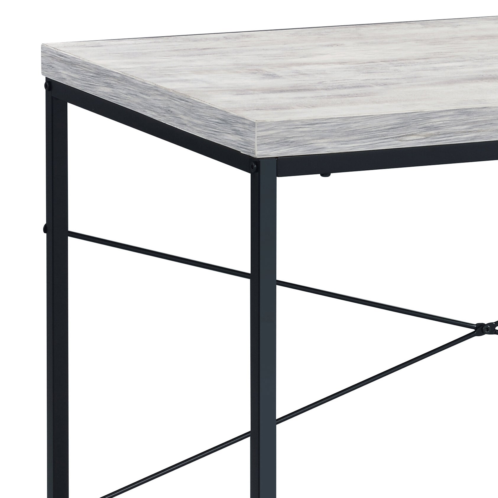Rustic wood grain tabletop with black metal frame perfect for a modern industrial desk