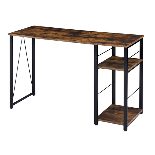 Industrial style desk with rustic wood finish and black metal frame