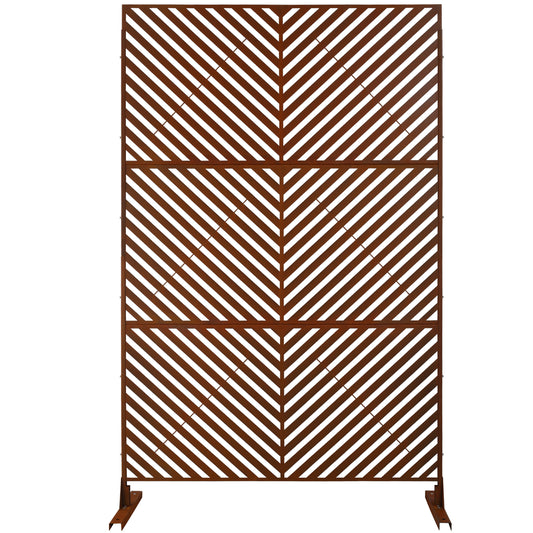 Rusty metal outdoor privacy screen with chevron pattern