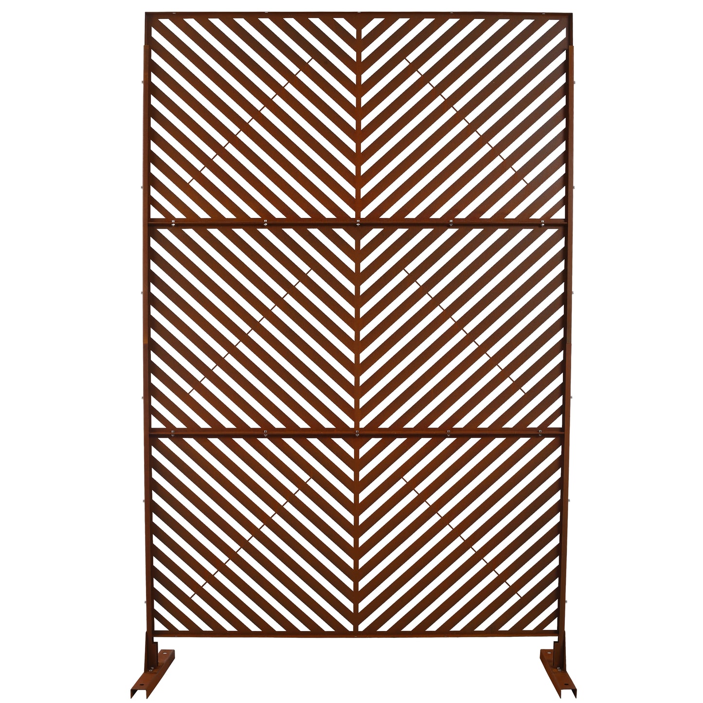 Rusted metal garden privacy screen with chevron pattern ft tall