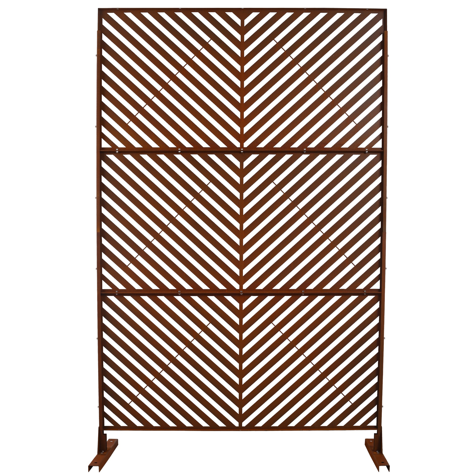 Rusted metal garden privacy screen with chevron pattern ft tall