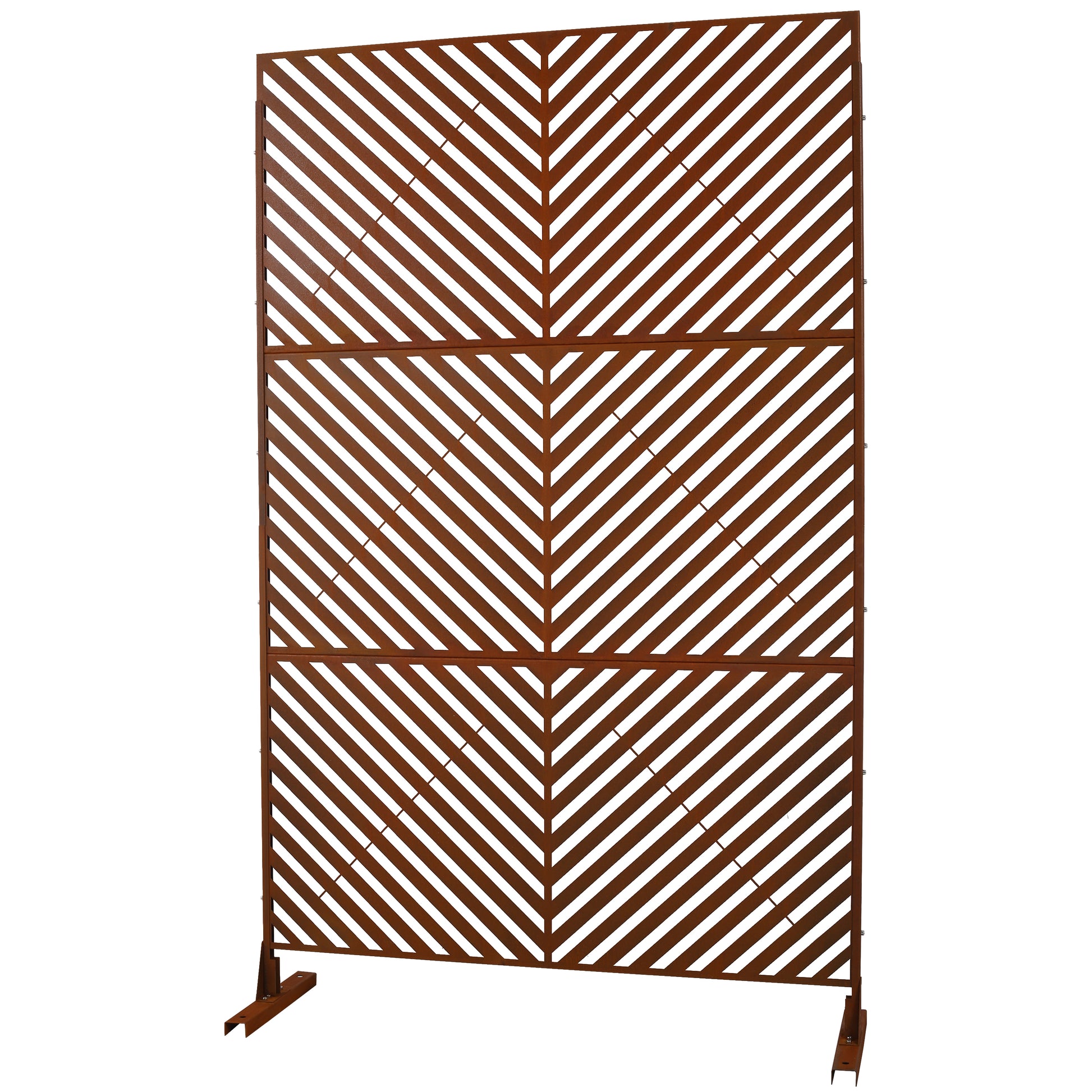CortTen steel garden screen with chevron pattern for outdoor privacy