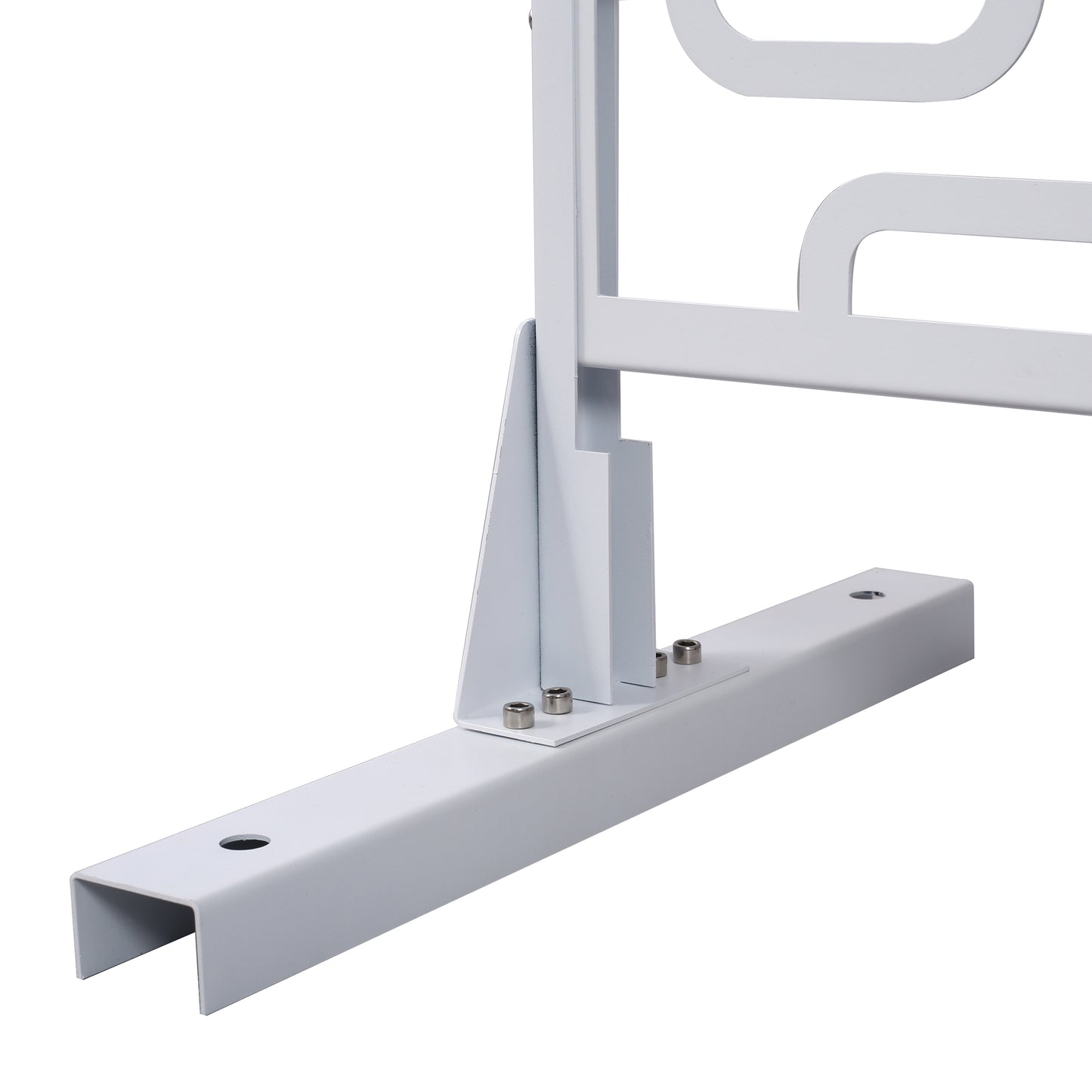 White metal stand base with hexagonal bolts ensuring stable display