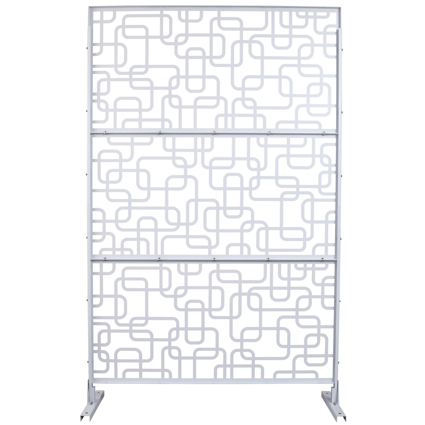 White metal room divider screen with abstract rounded square pattern