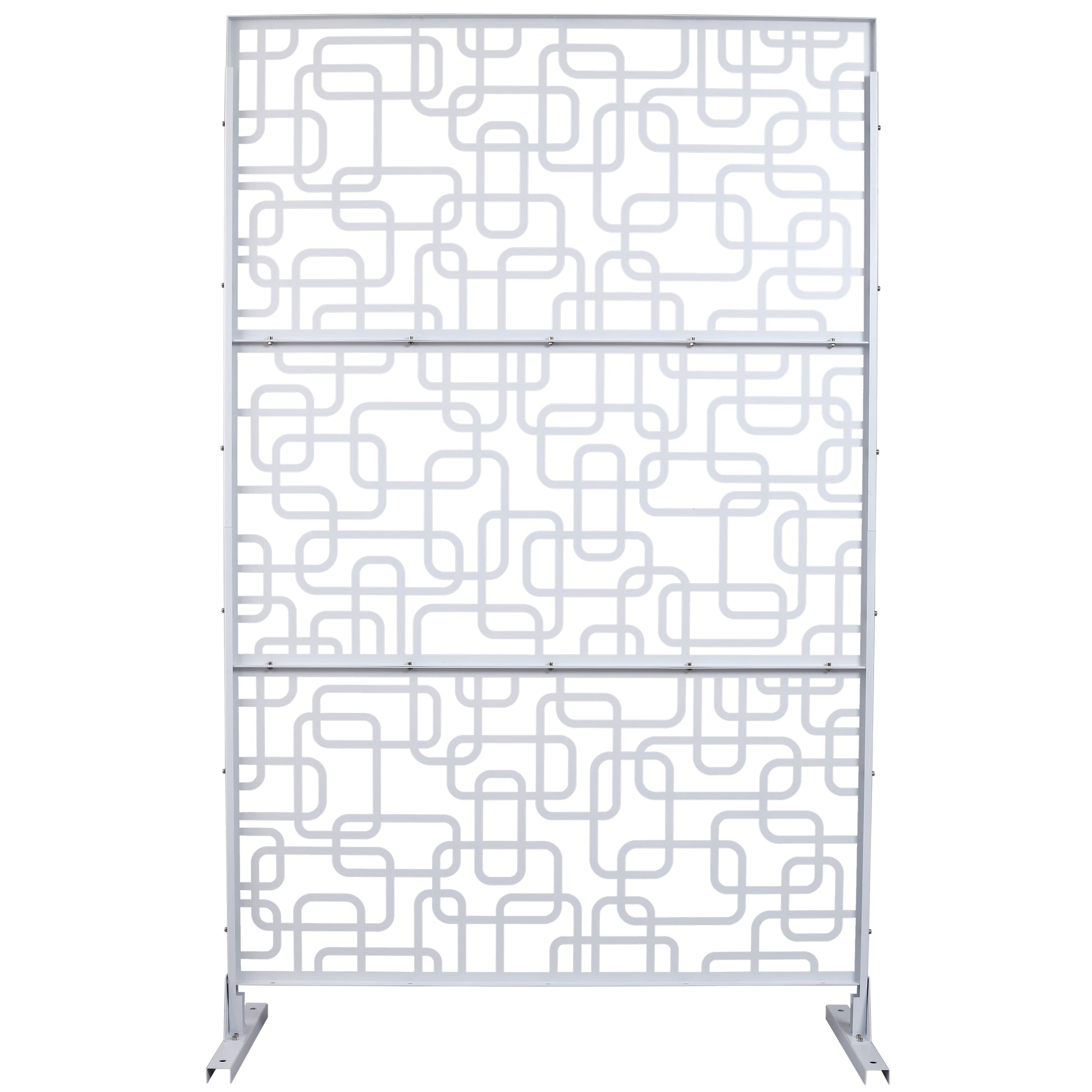 White metal room divider screen with abstract rounded square pattern