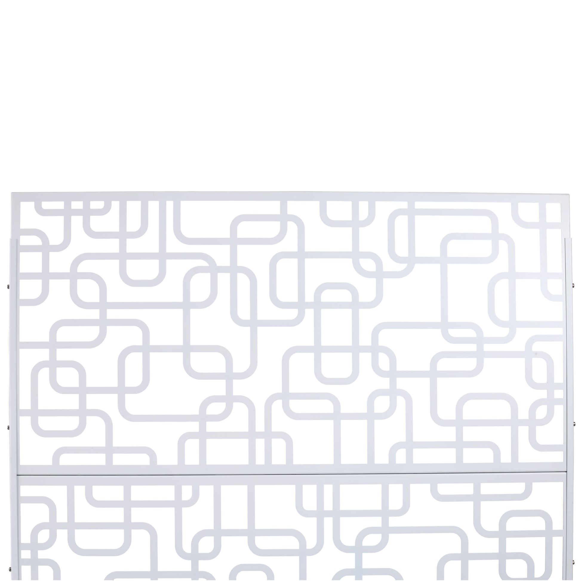 White metal room divider with abstract rounded square pattern