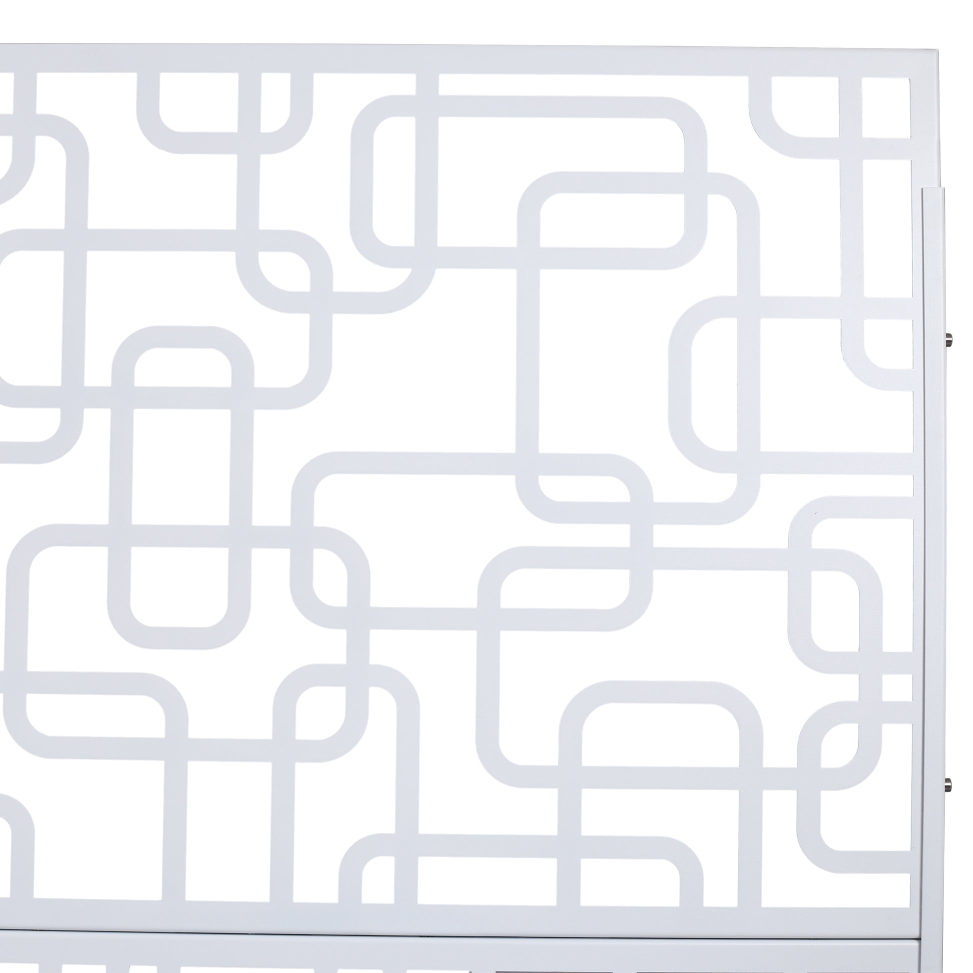 White decorative privacy screen with geometric openwork pattern