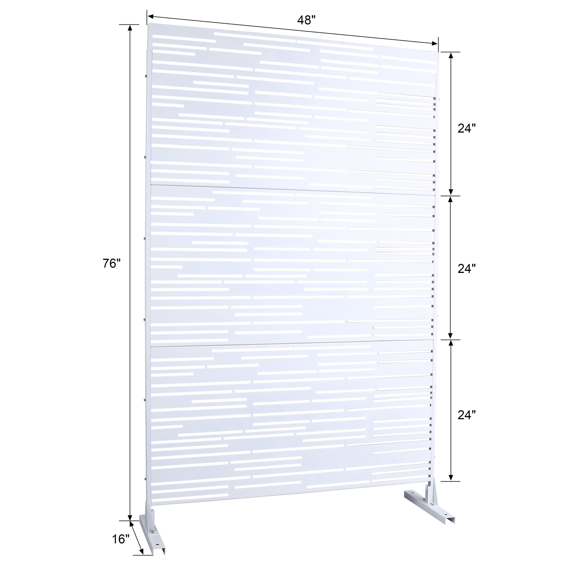 White perforated room divider screen with abstract horizontal lines pattern  H x  W