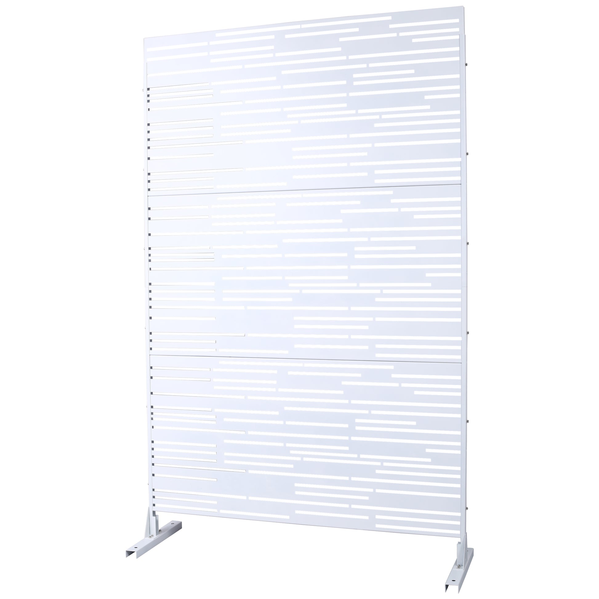 White metal room divider screen with modern horizontal slot design