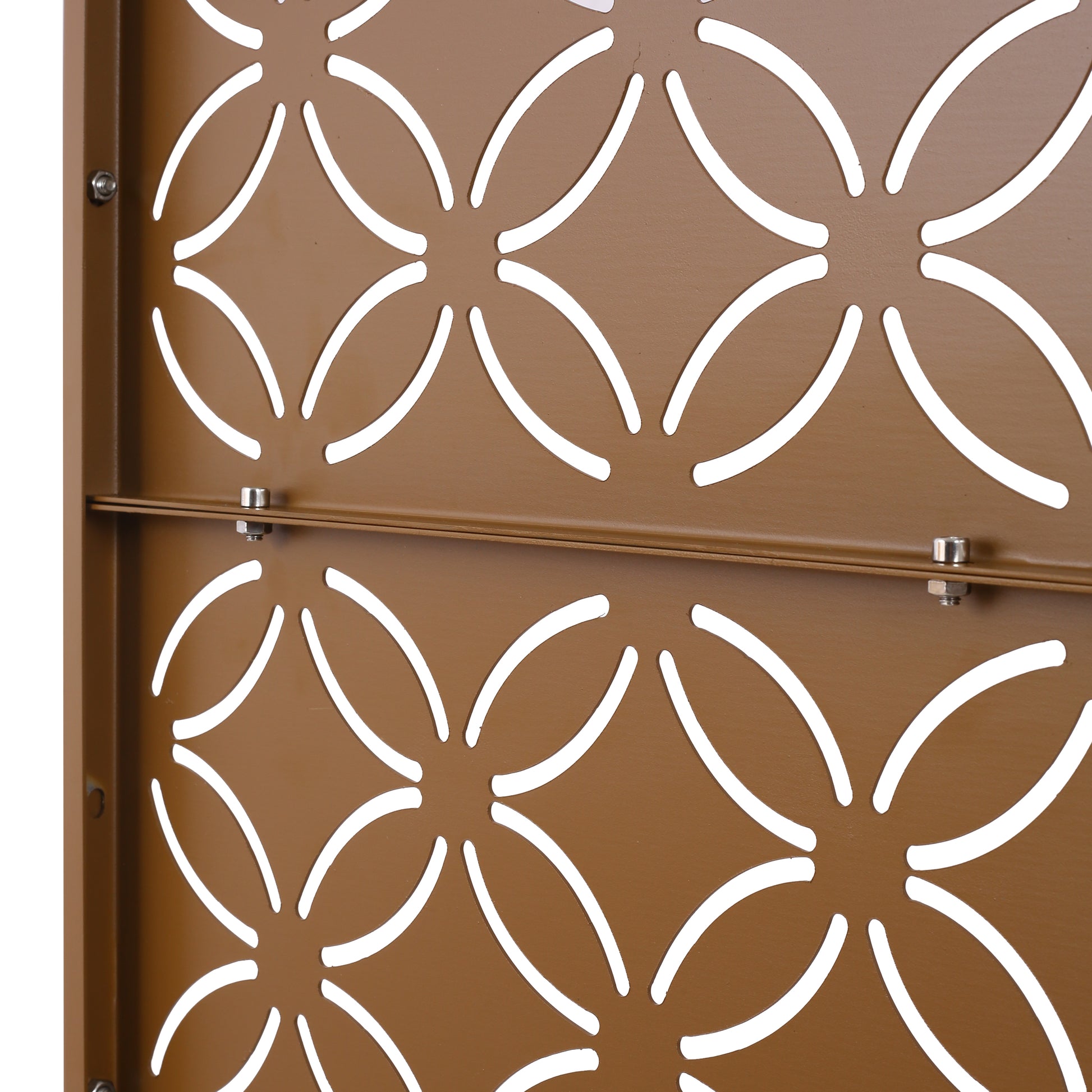 Bronze metal privacy screen panel with elegant cutout floral pattern for garden decor