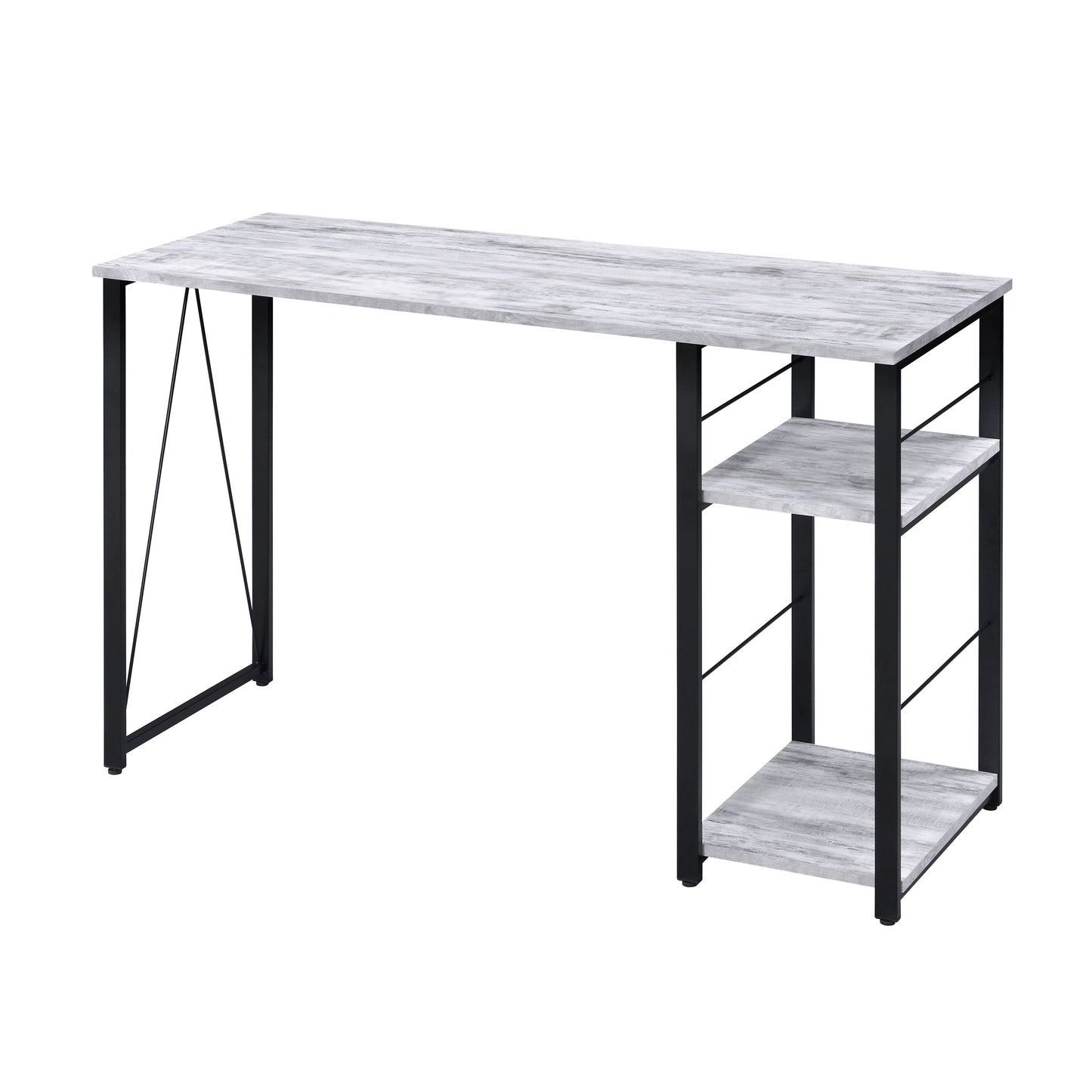 Industrial style computer desk with distressed wood top and black metal frame