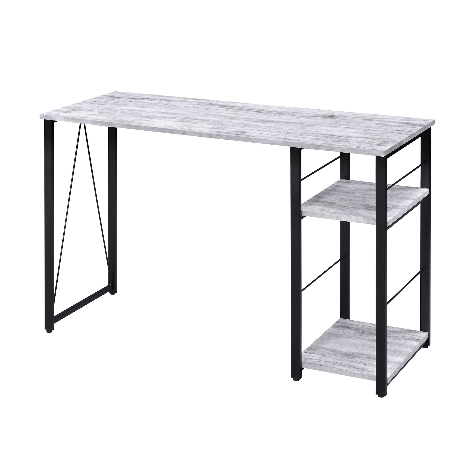 Industrial style computer desk with distressed wood top and black metal frame