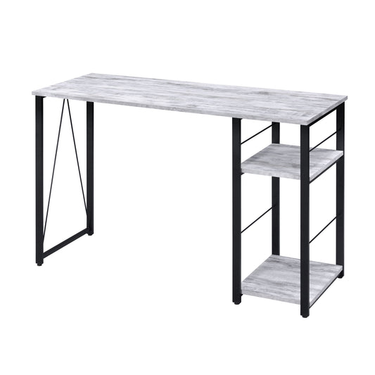 Industrial style computer desk with distressed wood top and black metal frame