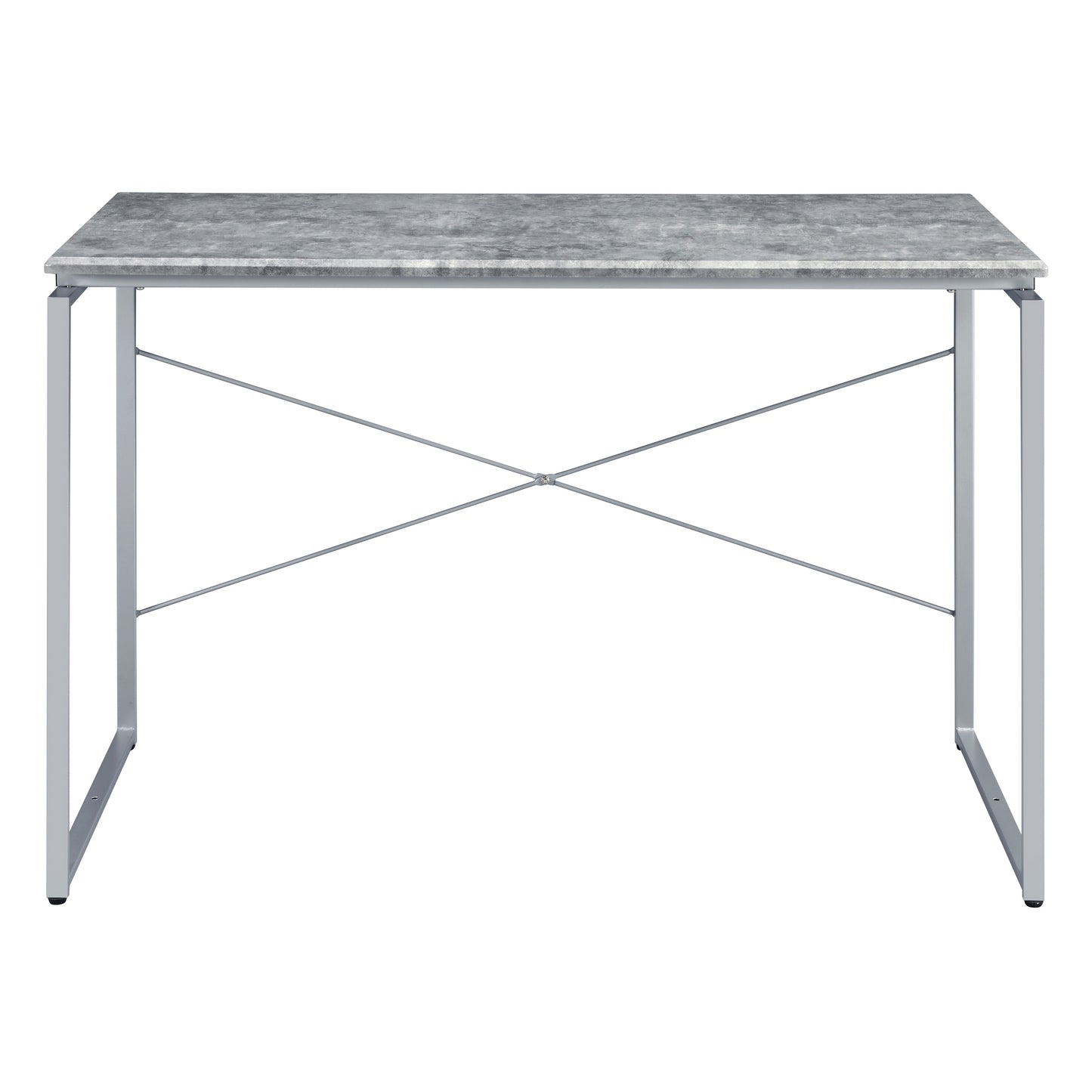 Industrial grey marble top desk with silver metal frame