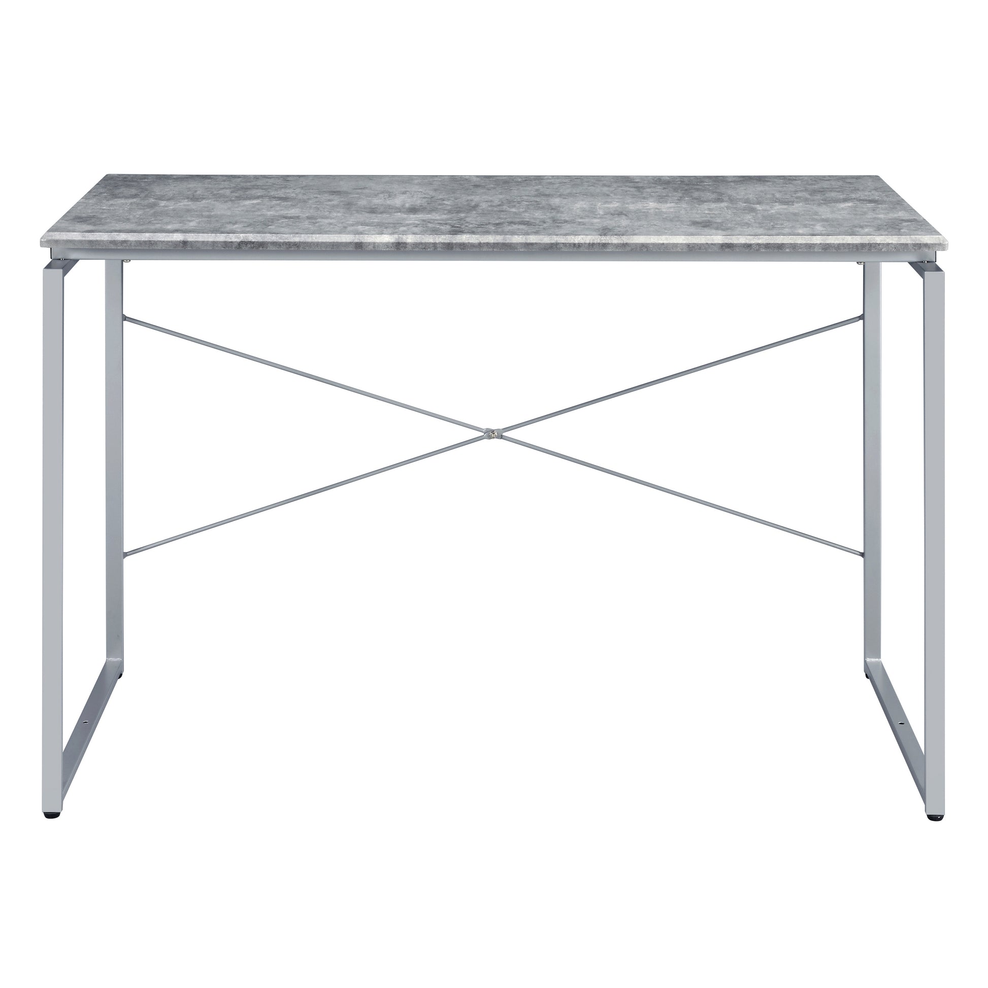 Industrial grey marble top desk with silver metal frame