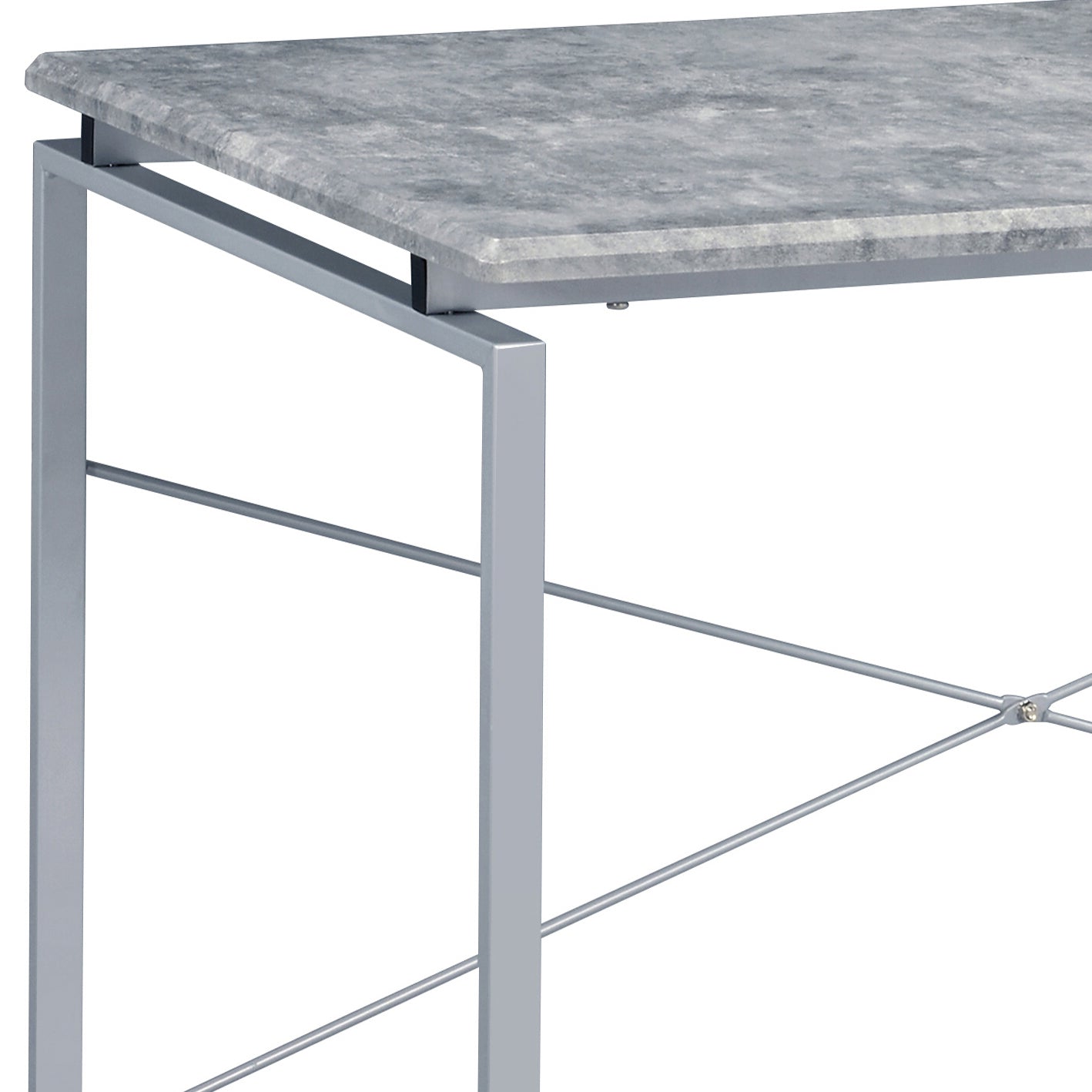Modern grey concrete top accent table with silver metal frame minimalist design
