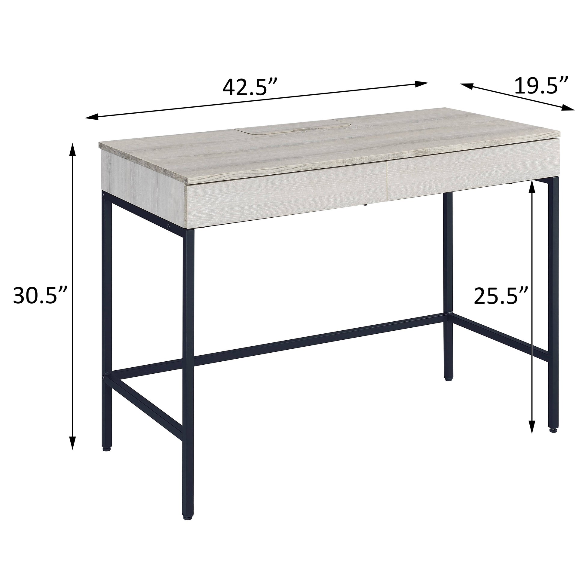 Modern oak veneer writing desk with two drawers and metal legs ideal for home office spaces