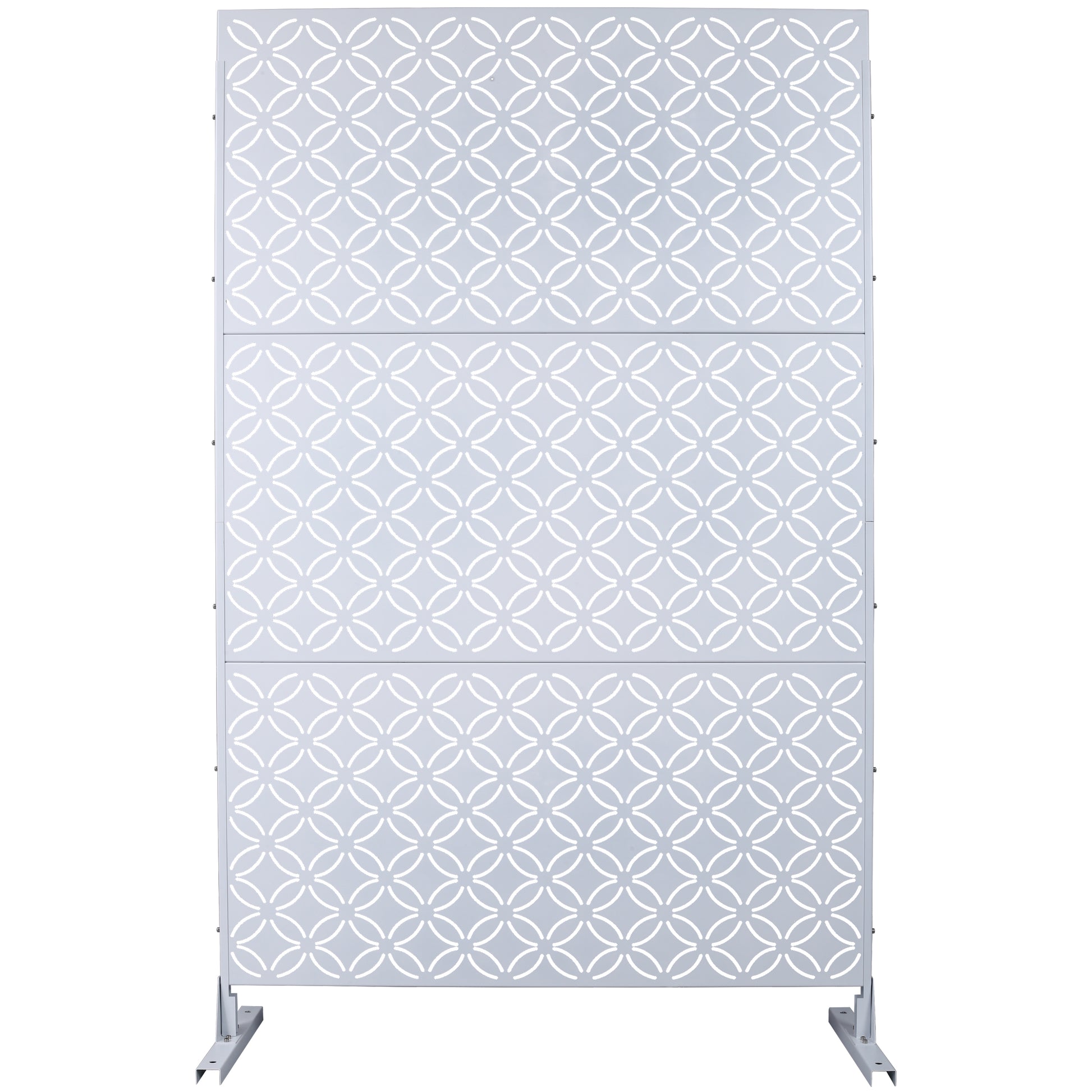 Light gray outdoor privacy screen with interlocking circular pattern