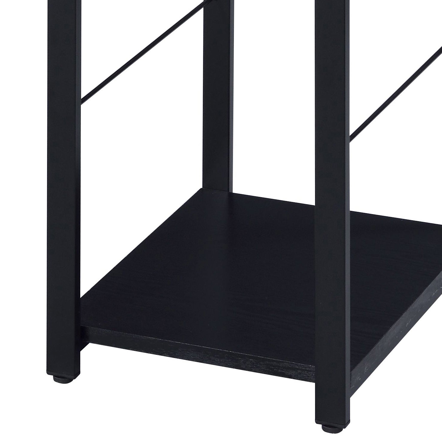Black wood shelf with dark metal frame clean modern design for entryway storage