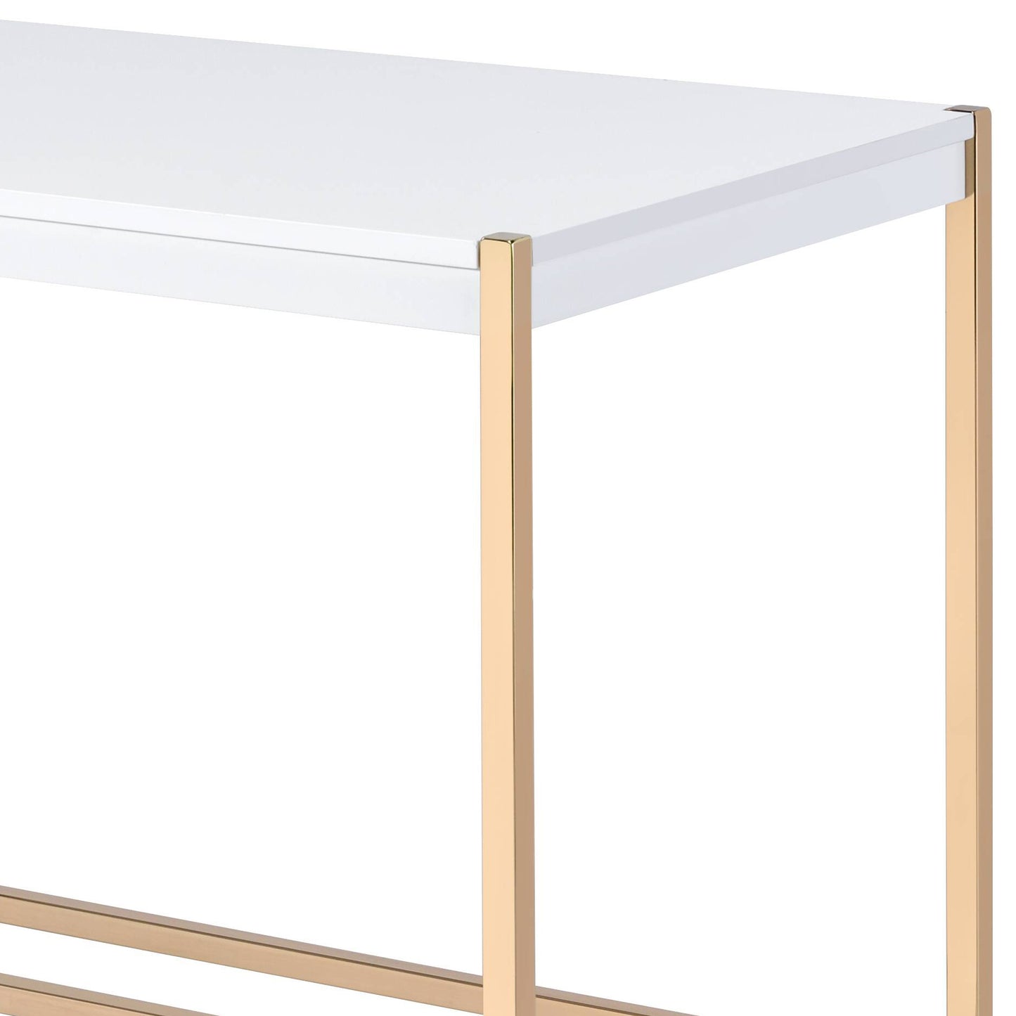 Modern white console table with sleek gold metal legs