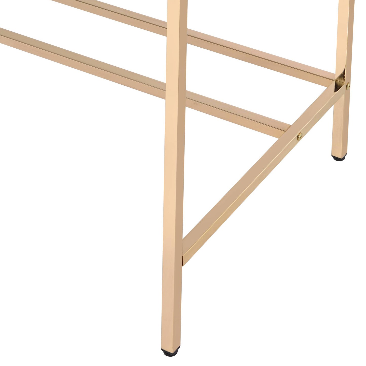Gold metal desk frame showing sturdy legs and supportive crossbars