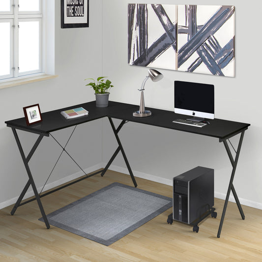 Black Lshaped modern desk with metal legs home office setup