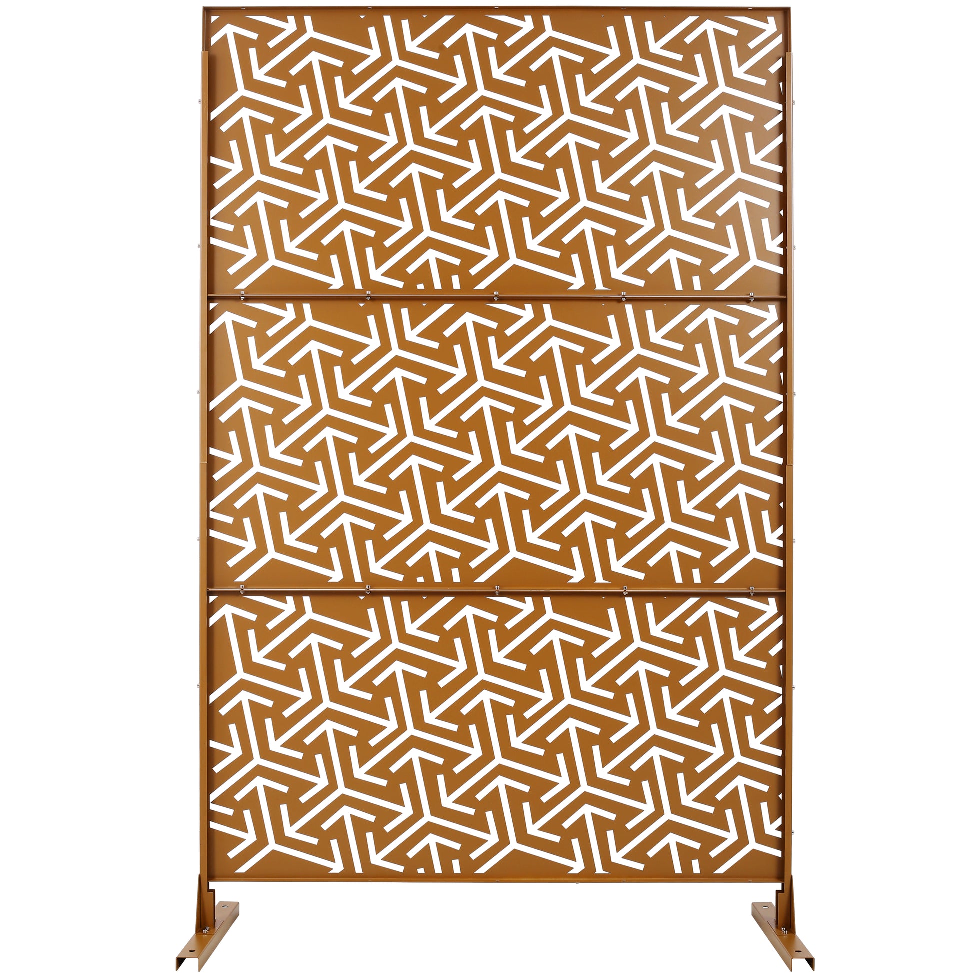 Bronze metal privacy screen with geometric pattern outdoor decor