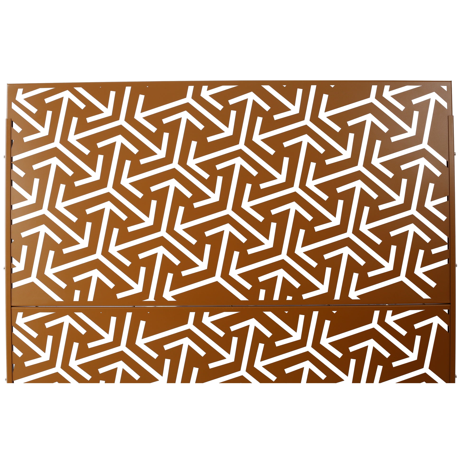 Bronze decorative metal screen with a geometric white cutout pattern