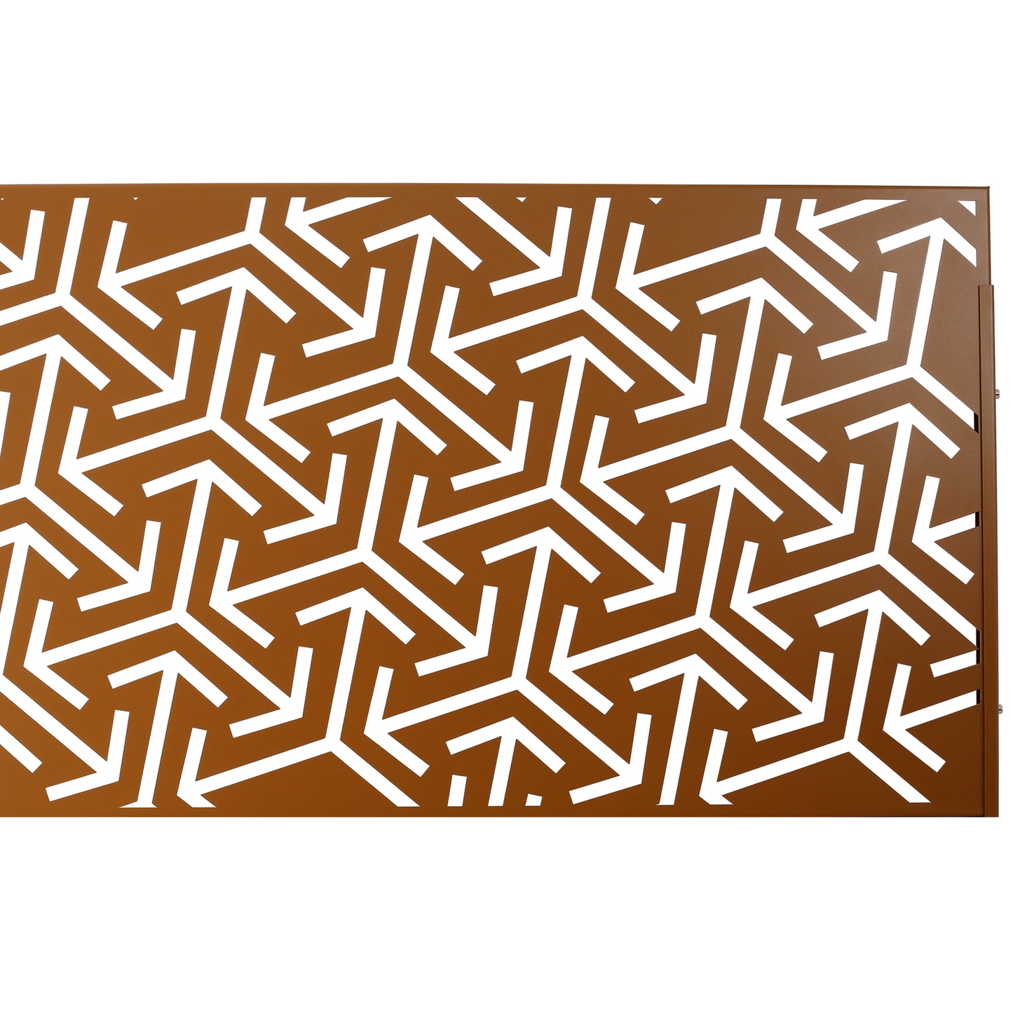 Decorative bronze metal garden screen with interlocking geometric pattern