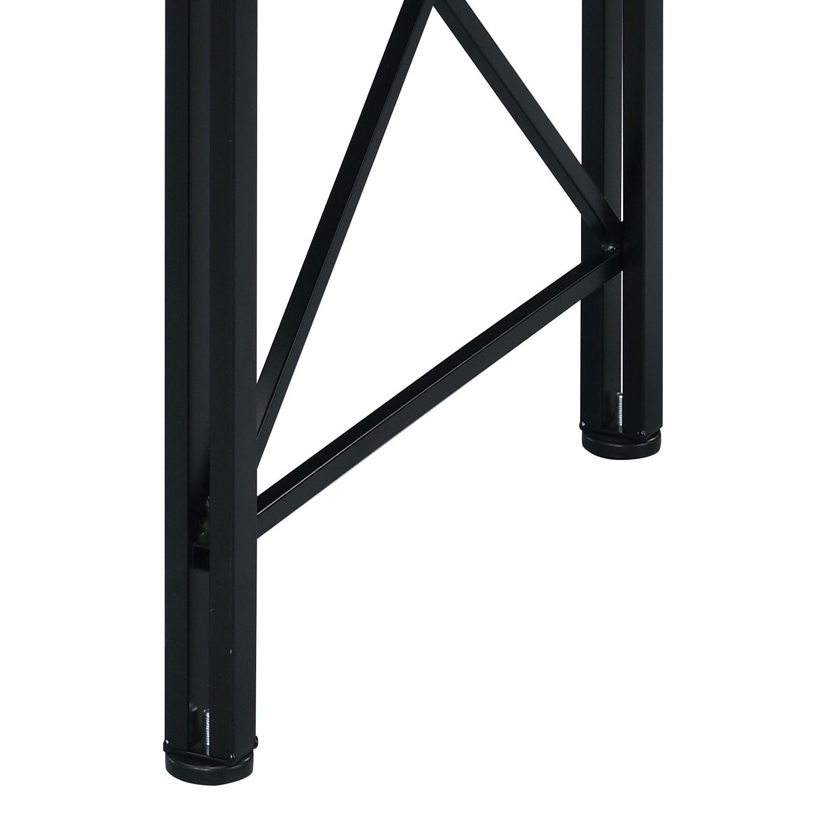 Black metal desk legs with stabilizing cross brace detail