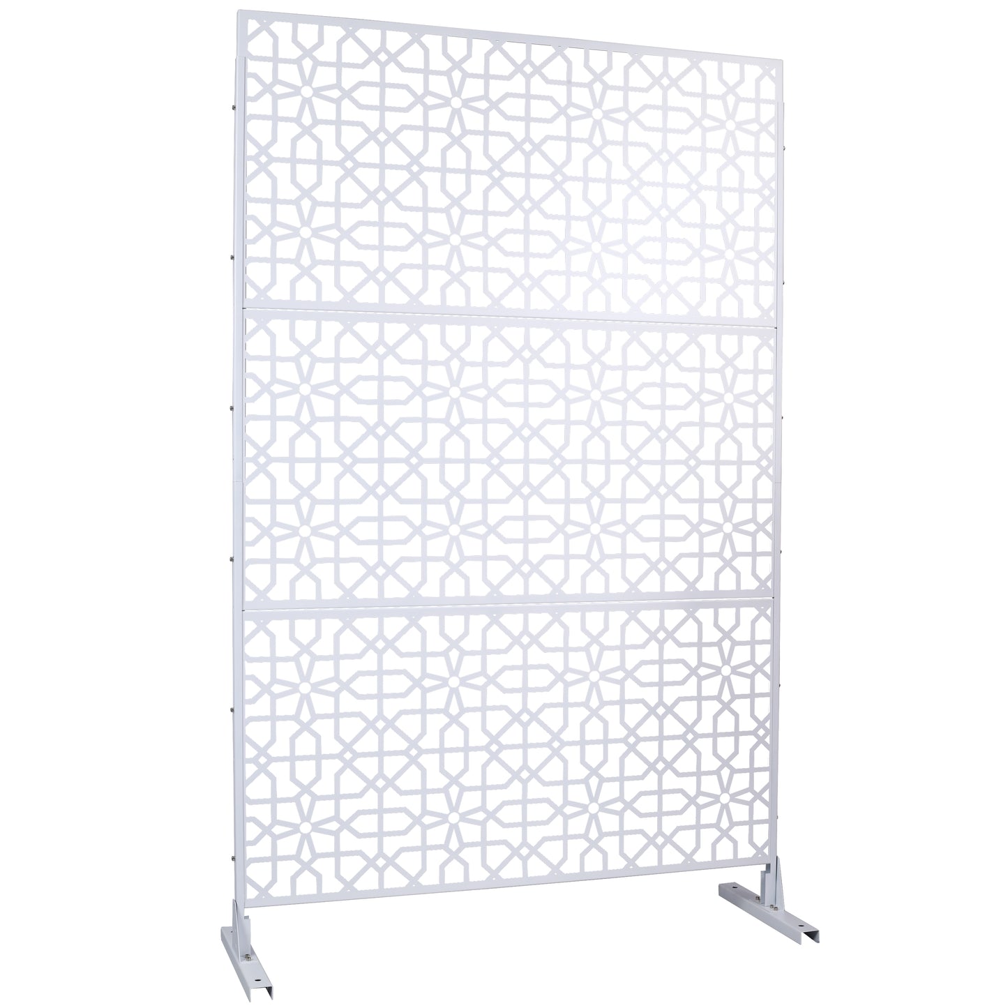 White geometric room divider screen with intricate star patterns