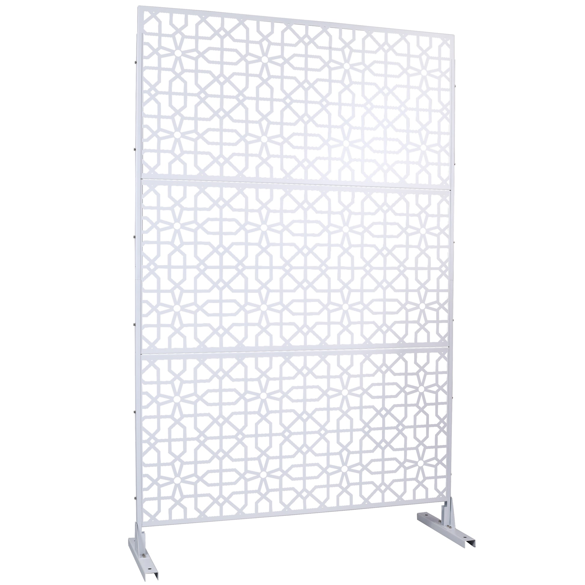 White geometric room divider screen with intricate star patterns