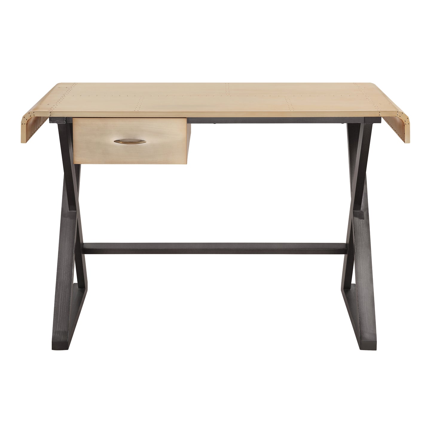 Rustic wood desk with single drawer and industrial metal legs ideal for home office decor