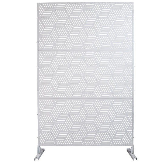 Modern grey metal garden screen with geometric cutout pattern perfect for outdoor privacy